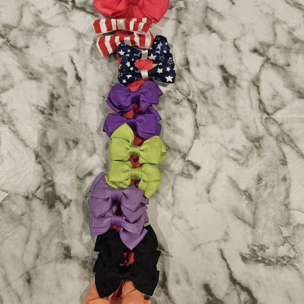 24 Girls Hair Bows Lot Solid Colors Patriotic Alligator Clips Pink Ribbon Hanger